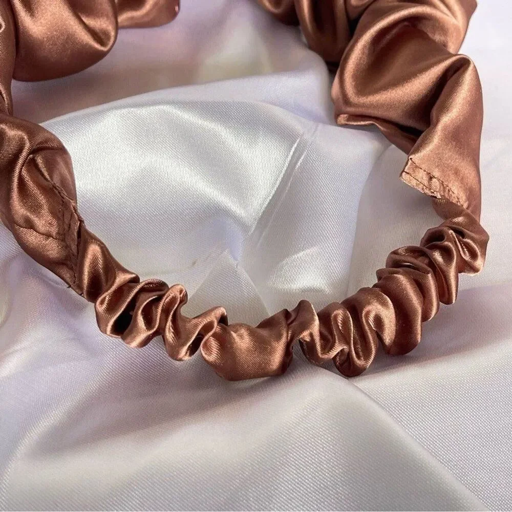 Brown Satin Headband wrap scrunched For Women Pleated design